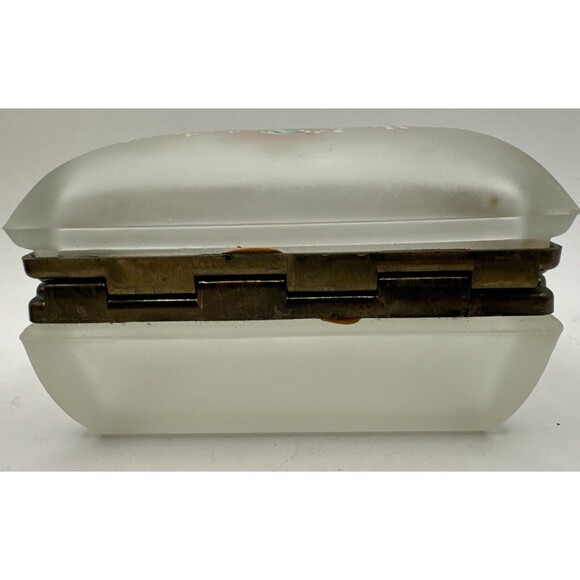 Trinket Box with Hinged Lid Brass Frosted White Hand Painted Floral Roses - Picture 5 of 9